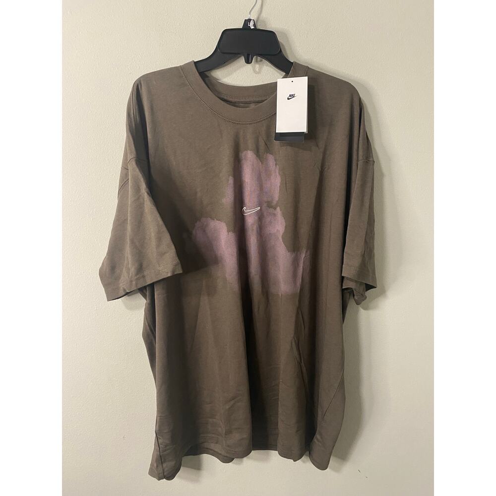 Nike Olive Green Short Sleeve Tee with Pink Accent